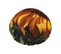 yellow sunflower on a brown background Printed shower cap, reusable, specially designed for women's long hair, double-layer structure, suitable for bathing.