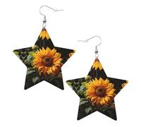 yellow sunflower on a brown background Prints Leather Star-Shaped Earrings Lightweight And Stylish Accessories For Parties Dances And Everyday Life.
