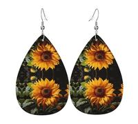 yellow sunflower on a brown background Teardrop-shaped leather earrings, clothing decoration, suitable for festival parties, holidays and daily life