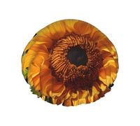 yellow sunflower on a brown background Women's waterproof double shower cap, bath and homeshower cap, reusable shower cap, shower cap for women,
