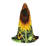 Yellow Sunflower Print Hooded Robe Adult Wizard Robes Monk Priest Cloak Halloween Cosplay Knight Hood Cape, Black, Large