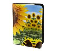 Yellow Sunflower print Leather Card Case Travel Accessories Passport Holder Cover Wallet for Women Men, Black, One Size