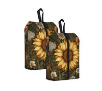 Yellow Sunflower Printed Travel Shoe Storage Bag Waterproof Jacquard Fabric is Lightweight, with Strong Handle and Central Zipper.