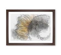 Yellow Sunflower Rising in Abstract Framed Print | A2 Walnut Framed Wall Art | Ready to Hang | Abstract Floral Picture | Living Room Bedroom Lounge Office