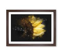 Yellow Sunflower Rising Paint Splash Framed Print | A2 Walnut Framed Wall Art | Ready to Hang | Modern Floral Picture | Living Room Bedroom Lounge Office