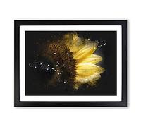 Yellow Sunflower Rising Paint Splash Modern Art Framed Wall Art Print, Ready to Hang Picture for Living Room Bedroom Home Office Décor, Black A4 (34 x 25 cm)