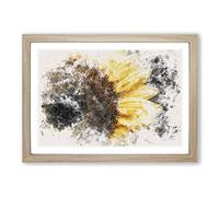 Yellow Sunflower Rising Watercolour Framed Print | A2 Oak Framed Wall Art | Ready to Hang | Modern Floral Picture | Living Room Bedroom Lounge Office