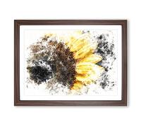 Yellow Sunflower Rising Watercolour Modern Framed Wall Art Print, Ready to Hang Picture for Living Room Bedroom Home Office Décor, Walnut A2 (64 x 46 cm)