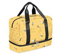 Yellow Sunflower Sports Gym Bag with Shoes Compartment,Flower Floral Travel Duffel Bag for Men Women Boys Girls Teens Overnight Weekend Yoga Workout Bag Training Handbag, Bee, L