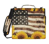 Yellow Sunflower Us Flag 1.5-Inch 3-Ringing Binder with Zipper with Shoulder Strap Multi-Pocket Portfolio Binder for School