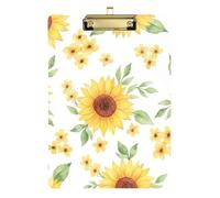 Yellow Sunflower Watercolor Acrylic Clipboard Writing Board A4 Standard Size Clip Board, 12.5 x 9 Inches Gold Clip, Gold12x9in