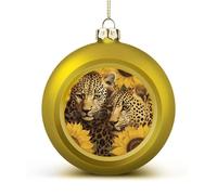 Yellow Sunflowers and Leopard Christmas Ball Ornaments - Shatterproof Plastic Vintage Rustic Xmas Tree Decorations Pendant for Family Holiday Wedding Party Xmas Hanging Decoration