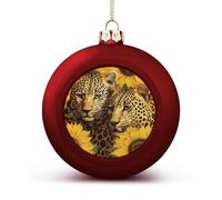 Yellow Sunflowers and Leopard Christmas Ball Ornaments - Shatterproof Plastic Vintage Rustic Xmas Tree Decorations Pendant for Family Holiday Wedding Party Xmas Hanging Decoration