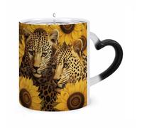 Yellow Sunflowers And Leopard Color Changing Mug Heat Changing Coffee Mugs Funny Magic Cup Heat Sensitive Travel Mug Novelty Coffee Cups Personalized Customized Gift Idea for Men & Women 11 Oz