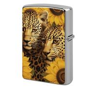 Yellow Sunflowers and Leopard Metal Lighter Case Cover, Personalized Graffiti Lighter Sleeve, Waterproof Double-Sided Protector for Women Men Gifts