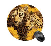 Yellow Sunflowers and Leopard Mouse Pad Round Laptop Mouse Mat Cute Computer Mousepad Keyboard Pad Non-Slip Desk Pads for Gaming Office Work Home