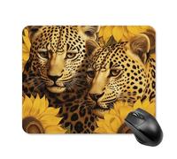 Yellow Sunflowers and Leopard Mouse Pad Square Laptop Mouse Mat Cute Computer Mousepad Keyboard Pad Non-Slip Desk Pads for Gaming Office Work Home 20 * 25cm