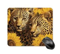 Yellow Sunflowers and Leopard Mouse Pad Square Laptop Mouse Mat Cute Computer Mousepad Keyboard Pad Non-Slip Desk Pads for Gaming Office Work Home 25 * 30cm