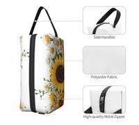 (Yellow Sunflowers and White Flowers) Print Large Travel Toiletry Bag - 600d Oxford Fabric, Foam Padding, Gym & Weekend Trip Organizer