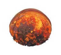 Yellow sunflowers at sunset Double layer women's shower cap, reusable, large size design suitable for all hair lengths, suitable for girls, spa and home salon use.