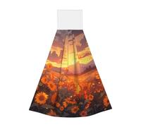 Yellow sunflowers at sunset Hangable portable towel, velvet super absorbent kitchen towel, children's adult bathroom kitchen hanging towel