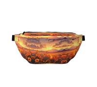Yellow Sunflowers At Sunset Large Crossbody Fanny Pack,Gifts For Enjoy Sports Festival Workout Traveling Running Casual, Black, One Size