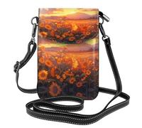 Yellow sunflowers at sunset Printed women's small mobile phone wallet with adjustable shoulder strap