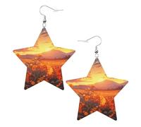 Yellow sunflowers at sunset Prints Leather Star-Shaped Earrings Lightweight And Stylish Accessories For Parties Dances And Everyday Life.