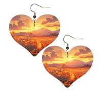 Yellow sunflowers at sunset Prints Stylish Heart-Shaped Earrings Lightweight Women'S Accessories Perfect For Parties And Valentine'S Day.