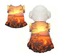 Yellow sunflowers at sunset Small Dog Dresses, Cat Skirt, Pet Clothes Summer Sleeveless Puppy Girl Outfits for Chihuahua Yorkie XS