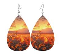 Yellow Sunflowers At Sunset Teardrop Leather Earrings, Women'S Accessories, Versatile Earrings Suitable For Commuting And Travel.
