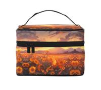 Yellow sunflowers at sunset Women's Large Capacity Makeup Bag, Portable Travel Makeup Bag, (9x6.5x6.2 inches) Girls Large Makeup Bag Storage Bag
