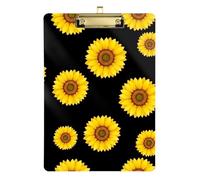 Yellow Sunflowers Black Clipboard Acrylic Writing Board A4 Standard Size Clipboards Hardboard with Low Profile Metal Clip for Teachers, Students, Nurses