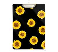 Yellow Sunflowers Black Clipboard Acrylics Fashion Clipboard Hardboard Clipboards Standard Size with Low Profile Metal Clip for Teachers, Students, Nurses