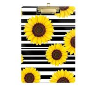 Yellow Sunflowers Black White Stripes Clipboard Acrylics Cute Clip Board A4 Standard Size Clip Boards with Low Profile Metal Clip for Women Men Teachers Nurses