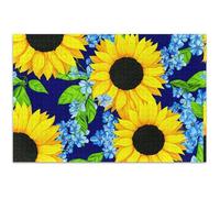 Yellow Sunflowers Blue Flowers Adults Jigsaw 500 Piece Puzzles White Elephant Fun Nature Puzzle Toy Game Artwork, 20.5x14.9 Inch
