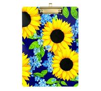Yellow Sunflowers Blue Flowers Clipboard Portable Clipboards A4 Standard Size Clipboards Hardboard with Low Profile Metal Clip for Classrooms, Restaurants, School