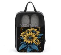 Yellow Sunflowers Blue Leaves Shoe Bag for Travel Daily Use Anti-dust Storage Carrier Golf Shoe Pouch