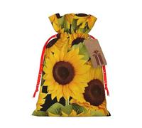 Yellow Sunflowers Christmas Drawstring Gift Bags, Xmas Bags With Tags, Reusable Santa Wrapping Bag