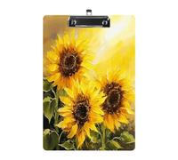 Yellow Sunflowers Clipboard Colorful Sturdy Acrylic Clipboard Decorative Clip Board with Metal Clip Cute Plastic Clipboards A4 for Nurses Office（Standard Size 8.5" X 12.5"）