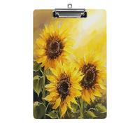 Yellow Sunflowers Clipboard Colorful Sturdy Acrylic Clipboard Decorative Clip Board with Metal Clip Cute Plastic Clipboards A4 for Nurses Office（Standard Size 8.5" X 12.5"）