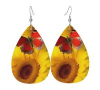 yellow sunflowers earrings red butterfly earrings for women double sided teardrop leather earrings lightweight dangle earrings for women ear accessories fashion jewelry birthday gift