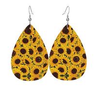Yellow Sunflowers Ladies Leather Earrings Teardrop Drop Print Earrings Fashion Lightweight Daily Wear Party Date