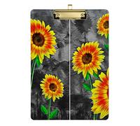 Yellow Sunflowers Plastic Clipboard A4 Letter Size PVC Writing Board with Low Profile Gold Metal Clip Hardboard for School, Office 12.5x9 Inch
