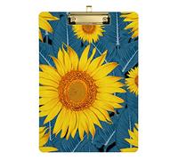 Yellow Sunflowers Plastic Clipboard A4 Letter Size PVC Writing Board with Low Profile Gold Metal Clip Hardboard for School, Office 12.5x9 Inch