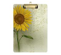Yellow Sunflowers Plastic Clipboard A4 Letter Size PVC Writing Board with Low Profile Gold Metal Clip Hardboard for School, Office 12.5x9 Inch