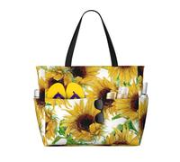 Yellow Sunflowers Print Beach Travel Bag Smart Pocket Tote Summer Vacation Hiking Camping Outdoor Activity