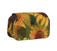 Yellow Sunflowers Print Flip-Top Pencil Case Pen Organiser with 2 Zipper Compartments, Large Capacity Makeup Bags for School, Travel & Office