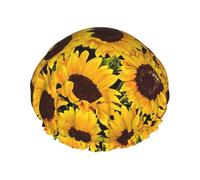 Yellow Sunflowers Print Shower Cap with Elastic and Reusable for Long and Short Hair,Double Layers Hair Cap