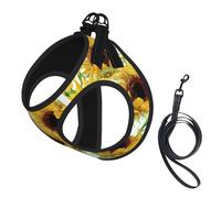Yellow Sunflowers Print Small Dog Harness And Leash Set, Adjustable Soft Vest With 360° Reflective Straps For Cats Puppy
